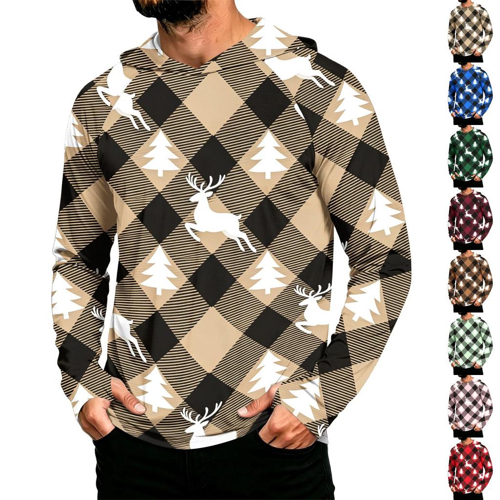 Men's Long Sleeve Hooded Sun Shirt with Christmas Print for Casual Daily Wear