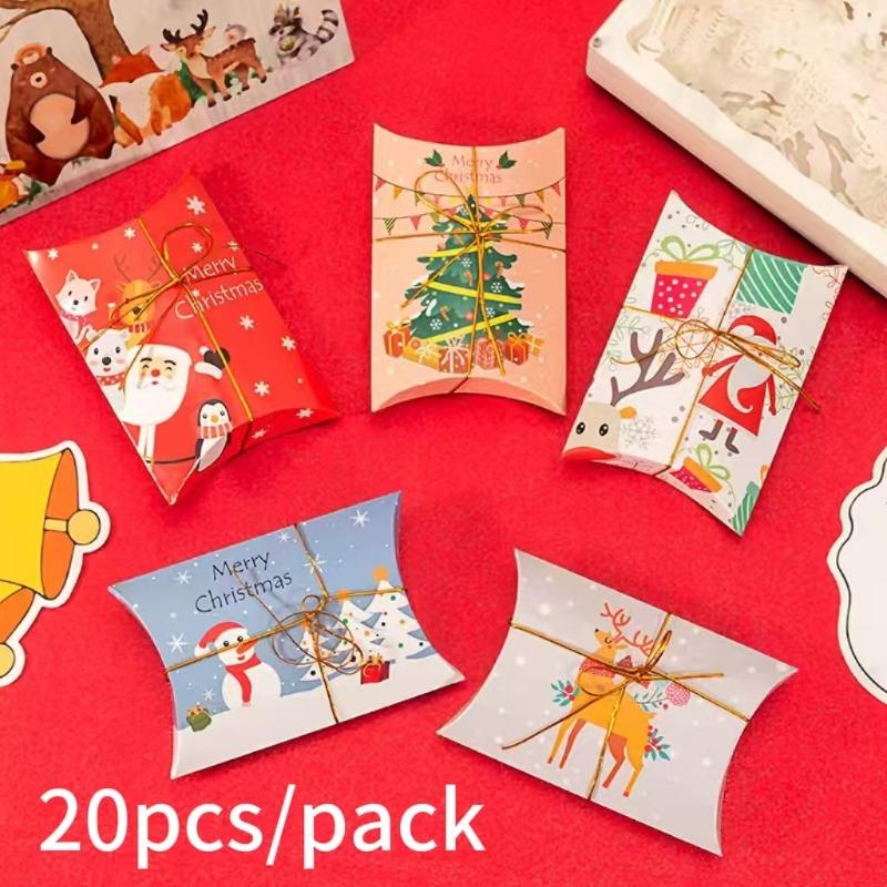 

20-60pcs Christmas bronzing small gifts box holiday party candy cookie snack gift fashion simple packaging pillow shape carton 1bag(20pcs)