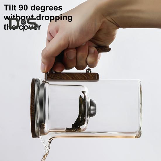 Szklany czajniczek z oddzieleniem wody, drewnianym uchwytem, szklany czajniczek z zaparzaczem, dzióbek zapobiegający kapaniu, Dzbanek do parzenia herbaty