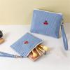 Cherry Canvas Makeup Bag Portable Red Plaid Large Capacity Cosmetics Lipstick Storage Bag Pouch Zipper Toiletry Handbag
