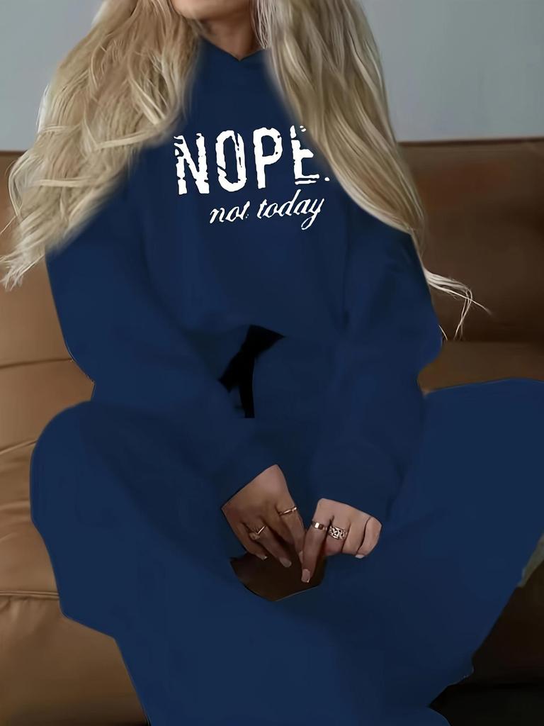 Damhöst/Vinter 2025 Mode Casual Huvförsedd Tryckt Träningsdräkt - Förtjockad Tvådelad Set