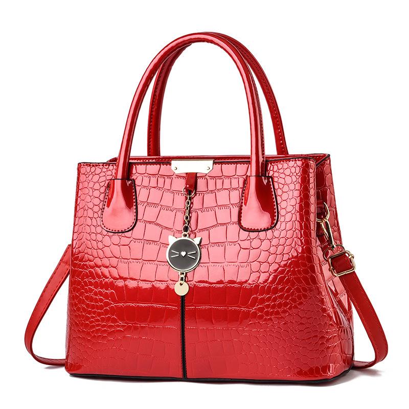 Women's Large Capacity Bright Leather Handbag - 2025 Autumn/Winter Stone Pattern Shoulder Bag