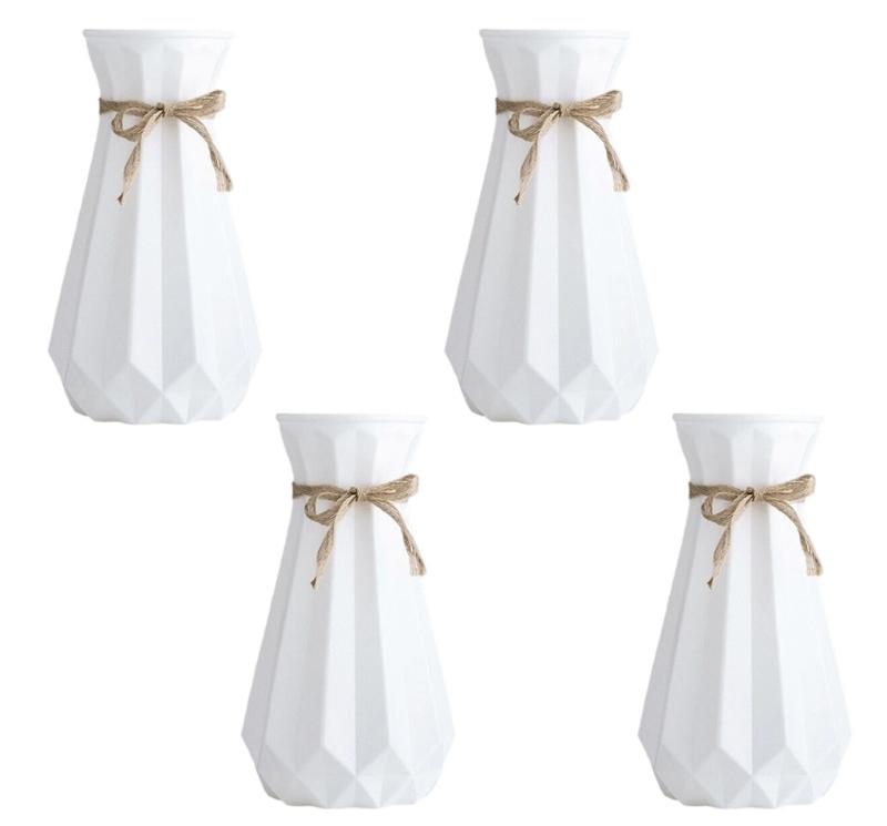 

4PCS Ceramic Look Plastic Flower Holder Vases With Natural Texture For Enhancing Home And Event Decorations білий