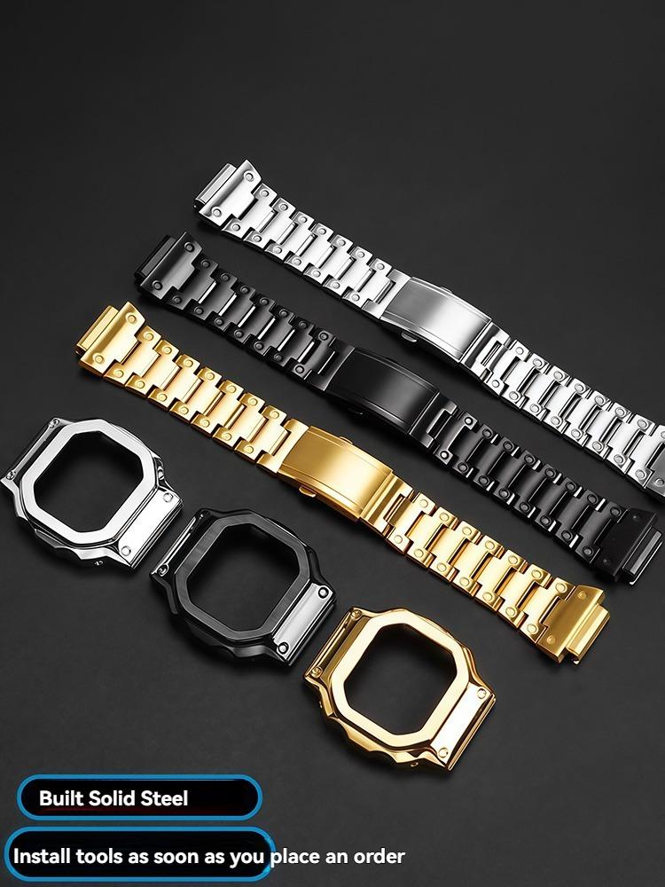 Stainless Steel Modified Kit For Casio DW-H5600 DW-H5600MB Small Square Metal Bezel Case Watch Band Strap With Free Tools
