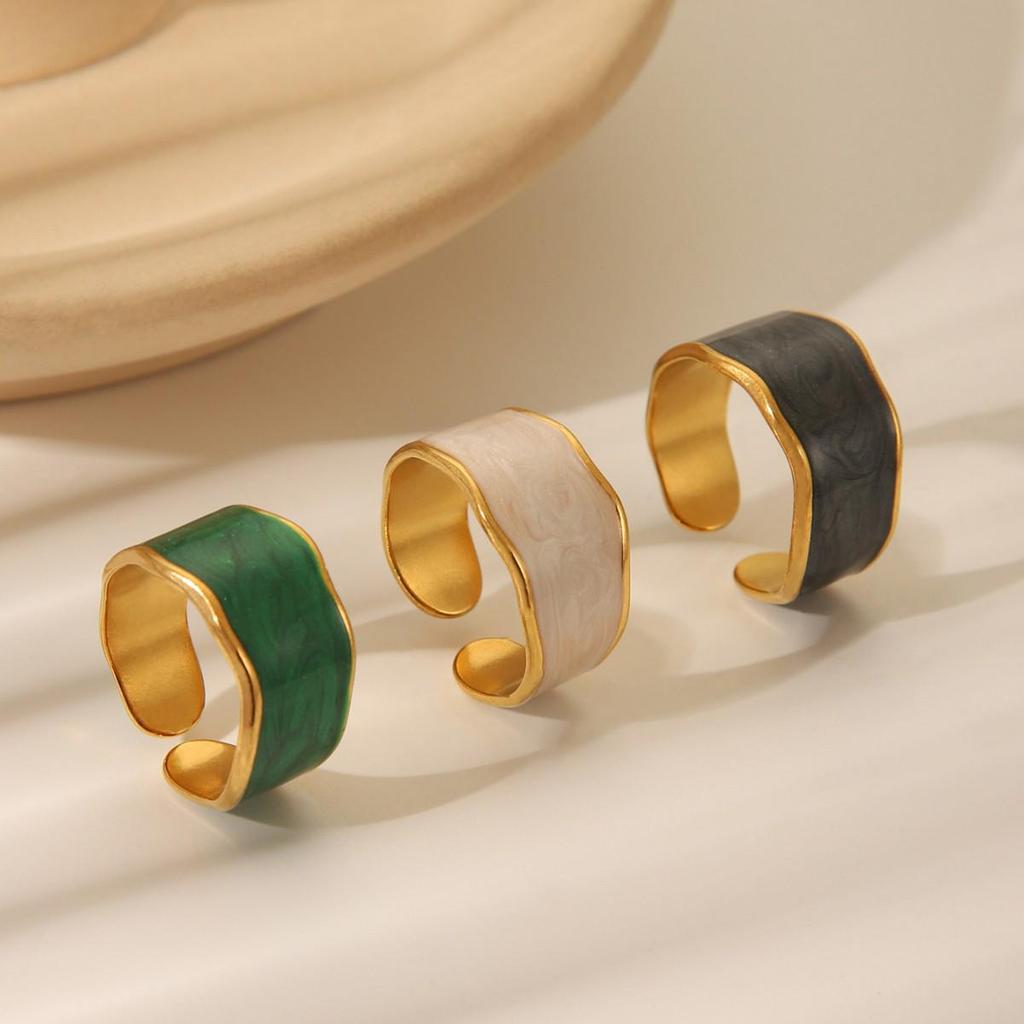 High-End Adjustable Retro Stainless Steel Drip Oil Ring with Irregular Edge