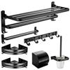 Black Space Aluminum No-Drill Bathroom Towel Rack