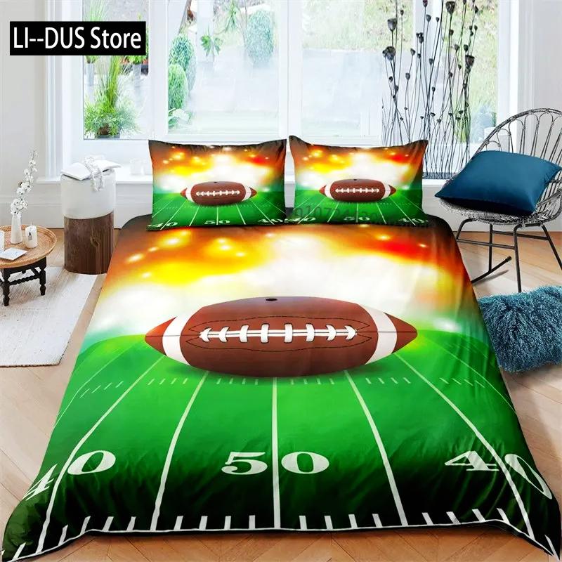 Football Duvet Cover Sports Theme Ball Games Bedding Set Kids Basketball Hockey Comforter Cover Twin for Boys Girls Room Decor