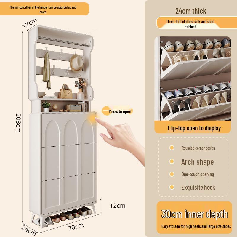 Ultra-Thin Flip-Top Shoe Cabinet & Coat Rack for Entryway Hallway Storage