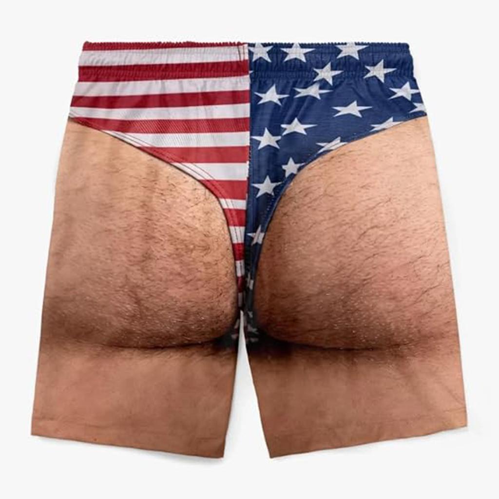 Funny Flag 3D Print Men Swim Trunks Quick Dry Water Repellent Board Shorts Adjustable Drawstring Loose Beach Shorts Novelty Gag