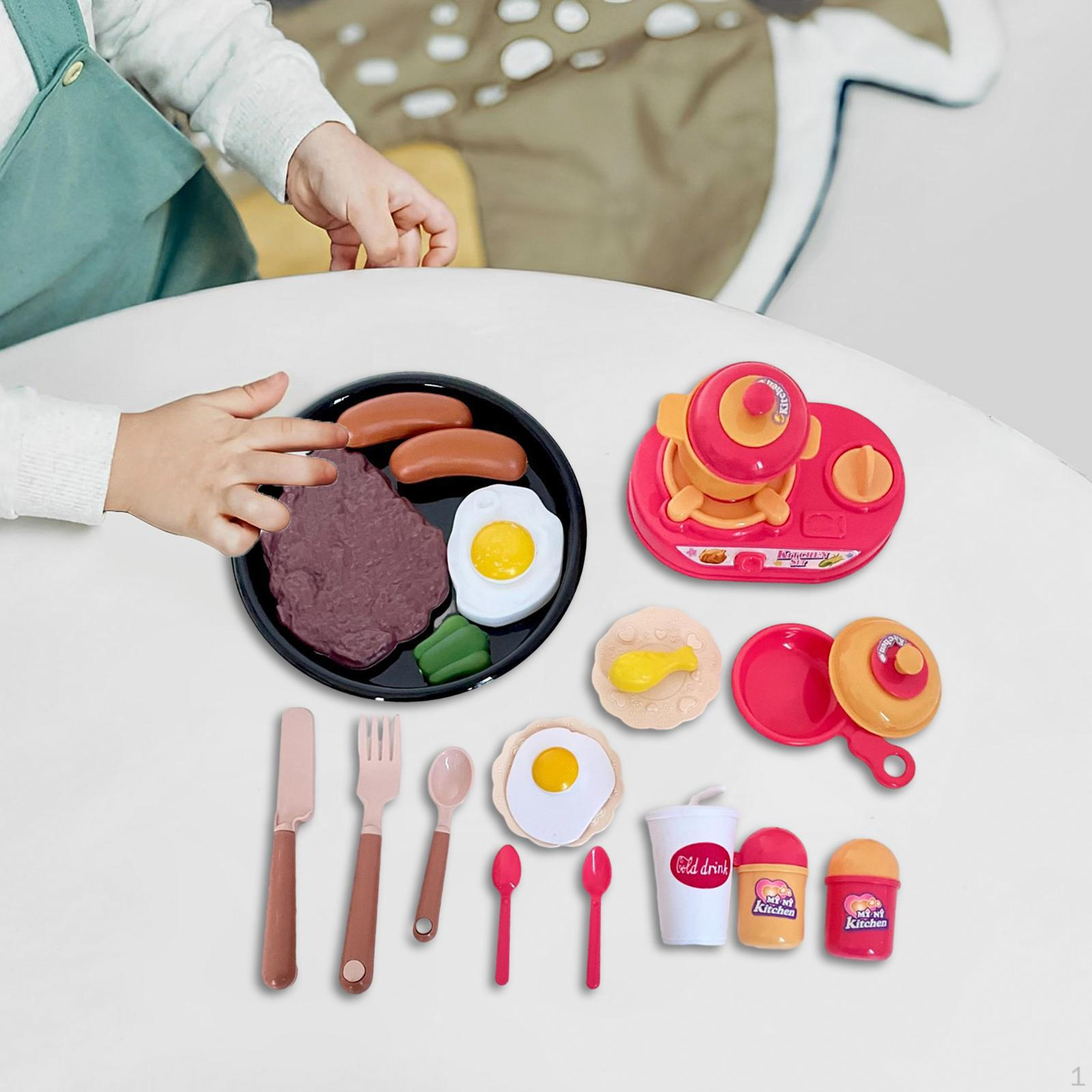 Cooking Playset Kitchen Preschool Pizza Steak Cutting Toy Pretend Play Set 23pcs