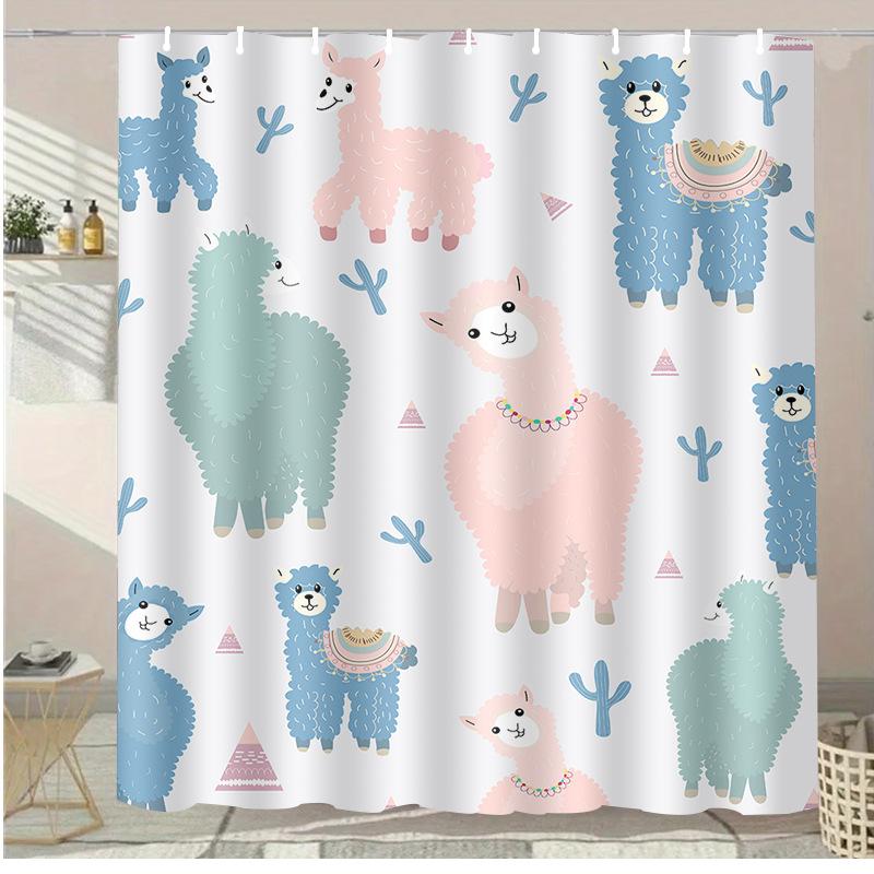 Alpaca flower washable Dirt-Resistant Shower Curtain Shower Head waterproof Polyester Bath Curtain For Home Decor Accessories