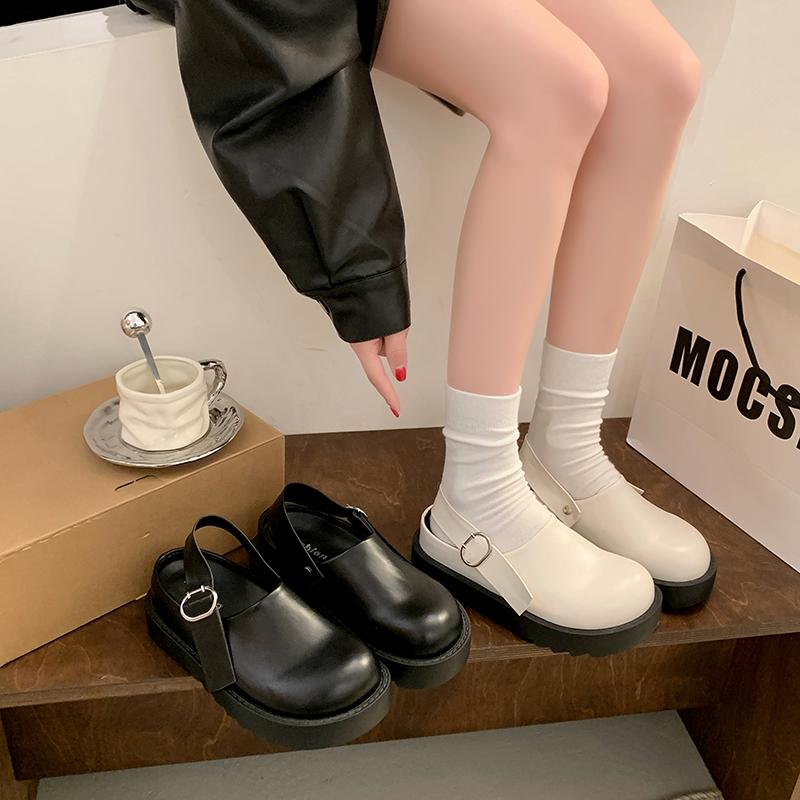 Women's Fashion Slippers Platform Sole Cover Toe Half Slippers Outdoor Fashion All-match One Kick Spring and Autumn Single Shoes