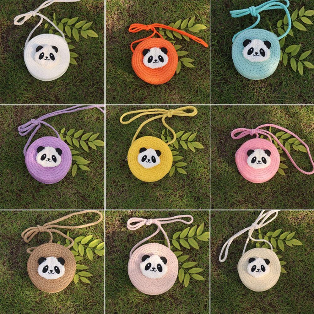 

Cute Panda Straw Bag Mini Women Crossbody Purse New Summer Beach Bag помаранчевий