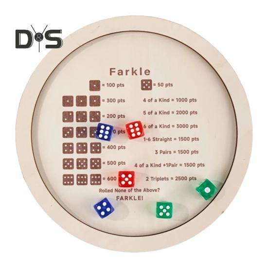 

Деревянный поднос для игральных костей Farkle с 6 кубиками для взрослых, семейных вечеринок, обучающих многопользовательских интерактивных классических игральных костей 18*18cm
