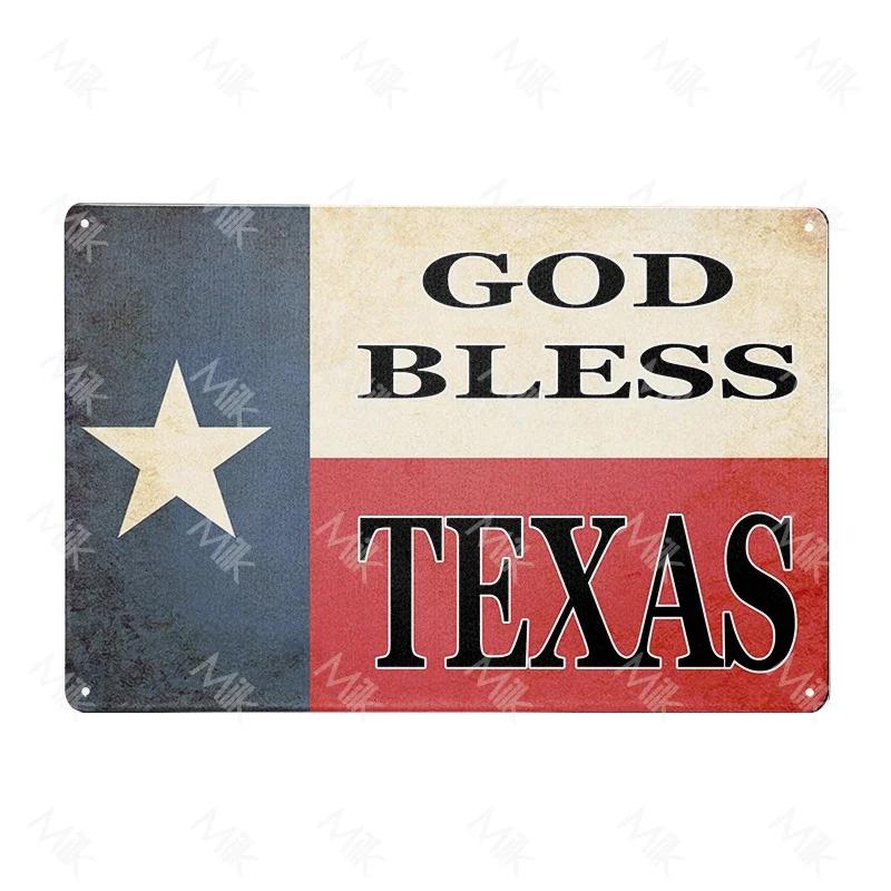 God Bless Texas Retro Tin Sign Vintage Texas State Flag Metal Sign Texans Lone Star Wall Decor Shop Mural Bathroom Sign 12x8in