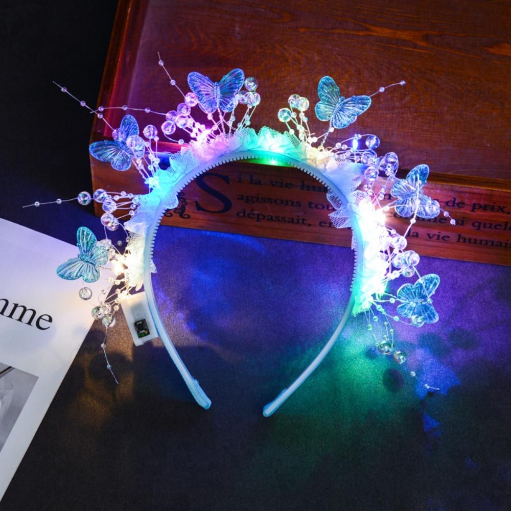 2026 New LED Light Up Butterfly Flower Headbands Girls Women Fairy Glow Headband Birthday Halloween Christmas Party Supplies