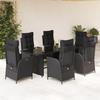 VidaXL Garden Dining Set Cushions 7pcs Black Wicker 3213352