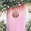 2D Flat Charming Valentine's Day Gnome Sign, 2D Pink Roses Wreath Sign, 7.87 Inch Wooden Round-shaped Hanging Wall or Door Decor, Holiday Party
