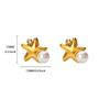 Cross Retro Pearl Temperament Earrings - 18K Gold Plated Stainless Steel with Diamond Inlaid Mother-of-Pearl Heart Bow Design