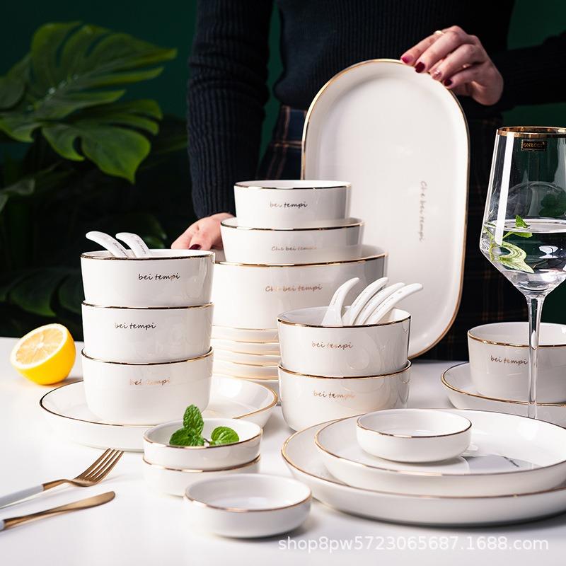 Dish set, household creative tableware, wind ceramics, Phnom Penh, breakfast, rice bowl, chopsticks