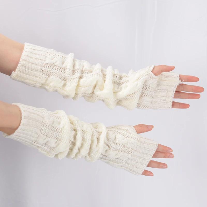 Women's Winter Mitten Knitted Arm Warmers Long Fingerless Gloves Wrist Elbow Oversleeves Soft Girls Clothes Punk Gothic Gloves