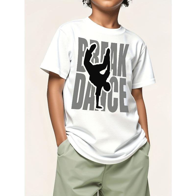 

European Size Boys Round-neck Short-sleeved T-shirt with Breakdancing Pattern Print 164cm білий