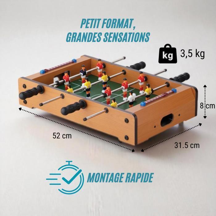 DEVESSPORT Mini Baby-Foot De Table Pour Enfant, Jeu De Foot Portable Avec Joueurs Et Marqueurs. Cadeau Idéal +3 Ans