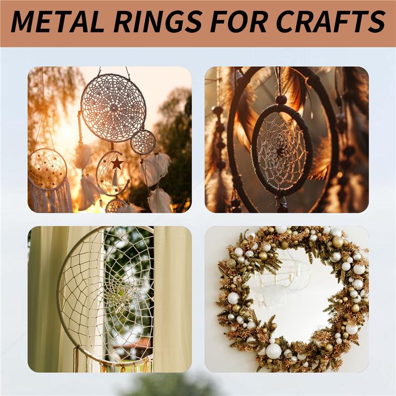 Practical-12 Pcs 6 Sizes Gold Dream Catcher Metal Rings Floral Hoops Wreath Macrame Creations Ring For DIY Crafts