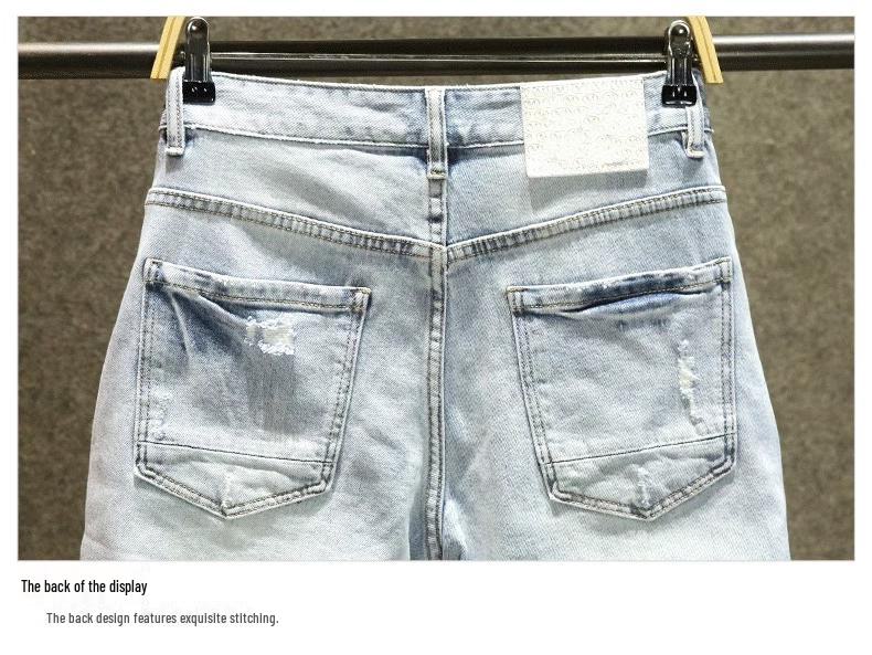 Men's Summer Slim Fit Denim Shorts with Ink-Splashed Print and Diamond Accent