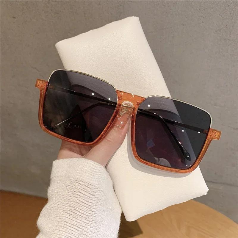 Sunglasses Women Men Oversize New Luxury Brand Design Retro Travel Drive Semi-Rimless Square Frame Vintage Sun Glasses Unisex