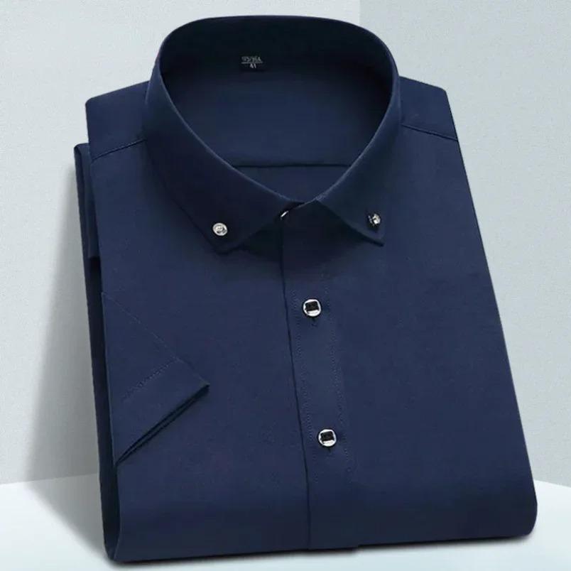 Men's Short Sleeve Shirt New Men French Cufflinks Shirt Casual Male Brand Solid Color White Pink Blue Slim Fit Cuff Dress Shirts