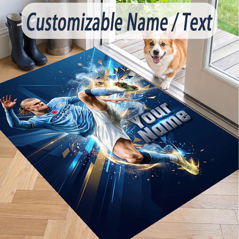 Custom Text Printed Rug Erling Haaland Non Slip Floor Carpet For Home Room Decor