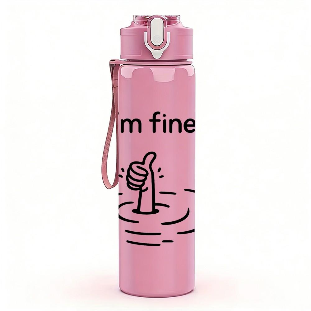 1PC I'm Fine Cat Water Splash Print 750ml Color Plastic Sports Water Bottle Leakproof Flip Straw Lid Suitable for Sports Office Home Use
