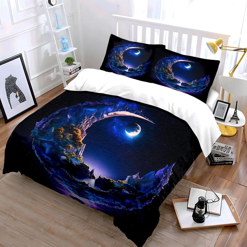 "Moonlight Landscape Art Decor" Bedding Set with 1 Duvet Cover 2 Pillowcases Single Double King Queen, Gift