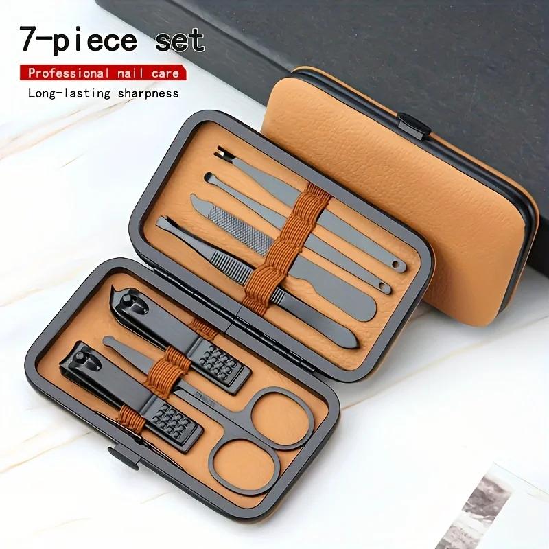 Men's Complete Nail Care Kit Heavy-Duty Black Manicure & Pedicure Set Nail Clippers Set Cuticle Pusher Trimmer Remover