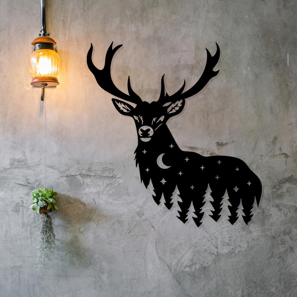 Deer Moon Stars Metal Wall Art Rust Resistant Sculpture Nature Decor for Living Room Garden Fence Christmas Thanksgiving Gift