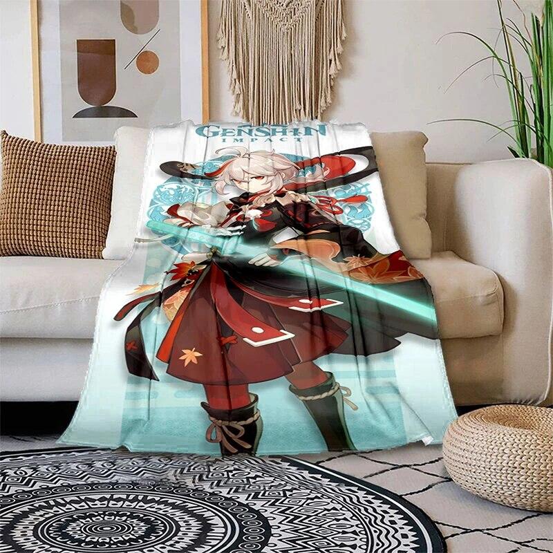 Genshin Impact Měkká plyšová rozkládací pohovka házecí kreslený moderní flanelový povlak na deku Gedruckt Bettdecke Geschenk piknikové deky