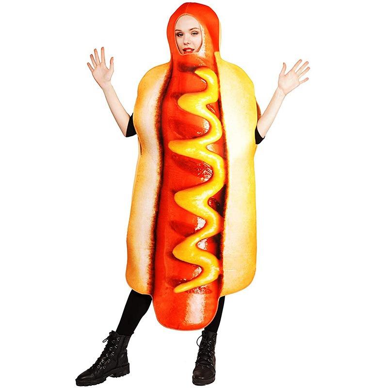 Halloween, costume party, funny hot dog suit, adult family party fun costumes, stage performance