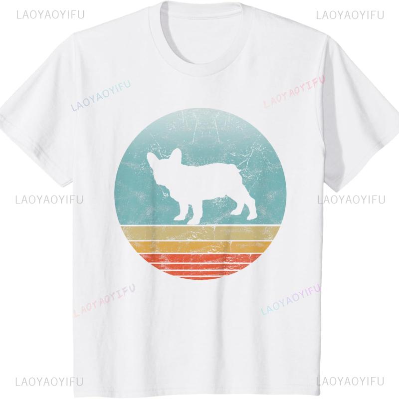 Französische Bulldogge Hunderasse Vintage Stil Tier Hunde T-Shirt Harajuku Kleidung Y2k Oberteile Draußen Hohe Qualität Baumwollhemd unisex