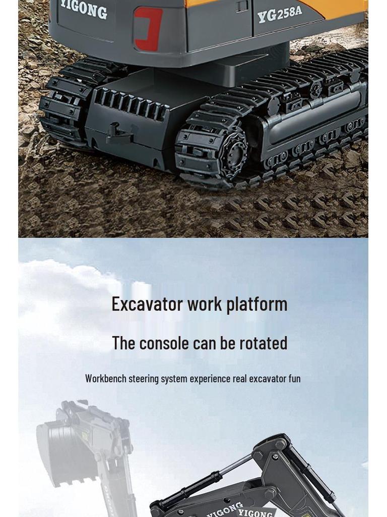 Remote Control Alloy Excavator Toy - Six-Channel Tracked Model for Kids