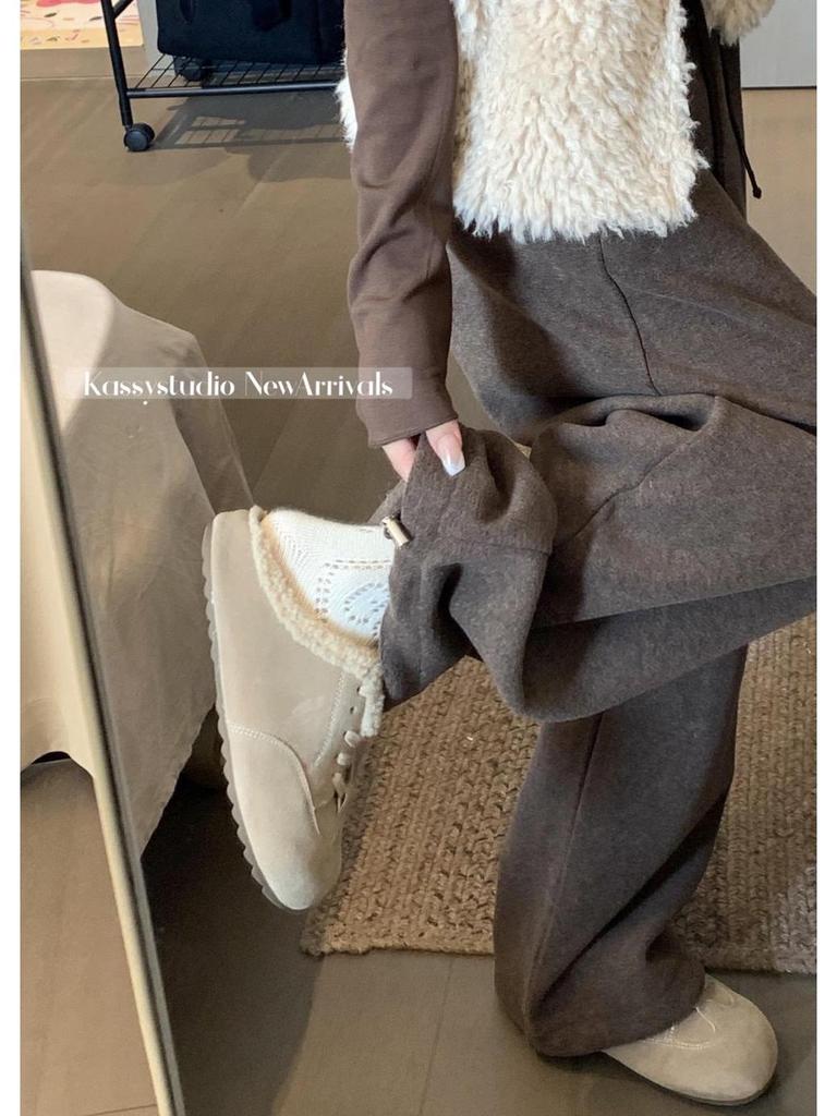 Women's Winter Casual Wide-Leg Drawstring Pants – Fashionable, Lazy Style, Tapered, Floor-Length, Thickened, and Versatile Straight Leg Design.