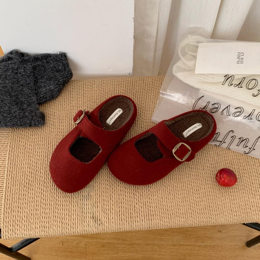 

2025 осень и зима новинка ретро Birkenstock полушлепанцы женские корейская версия нишевая сумка голова тапочки мягкая подошва один педаль обувь Милл прилив 39 красный