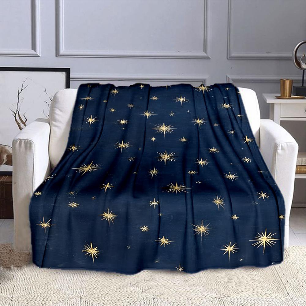 Golden Stars on Midnight Blue Background Patterned flannel blanket perfect for the bedroom living room, sofa, or a little nap