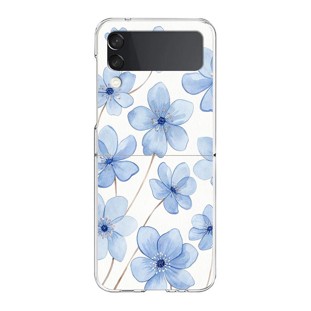 Transparent Phone Case For Samsung Galaxy Z Flip 3 4 5 6 7 Hard Folding PC Z Flip3 Flip4 Cover Soft Pale Little Flower