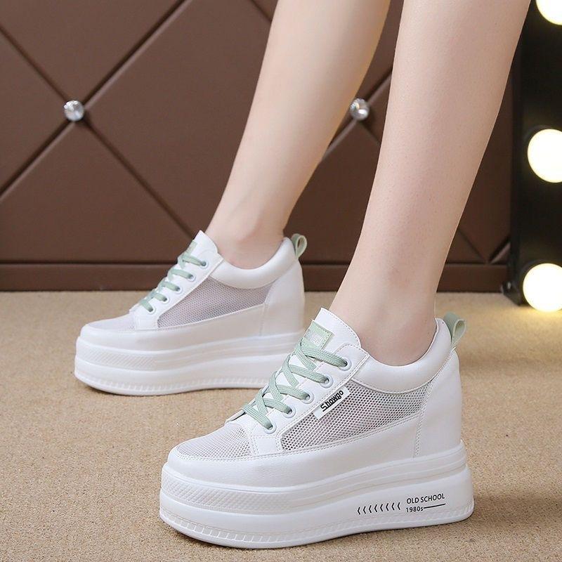 Inner heightening women's shoes 8CM heightening small white shoes women's summer mesh breathable thick sole 2024 summer single shoes casual