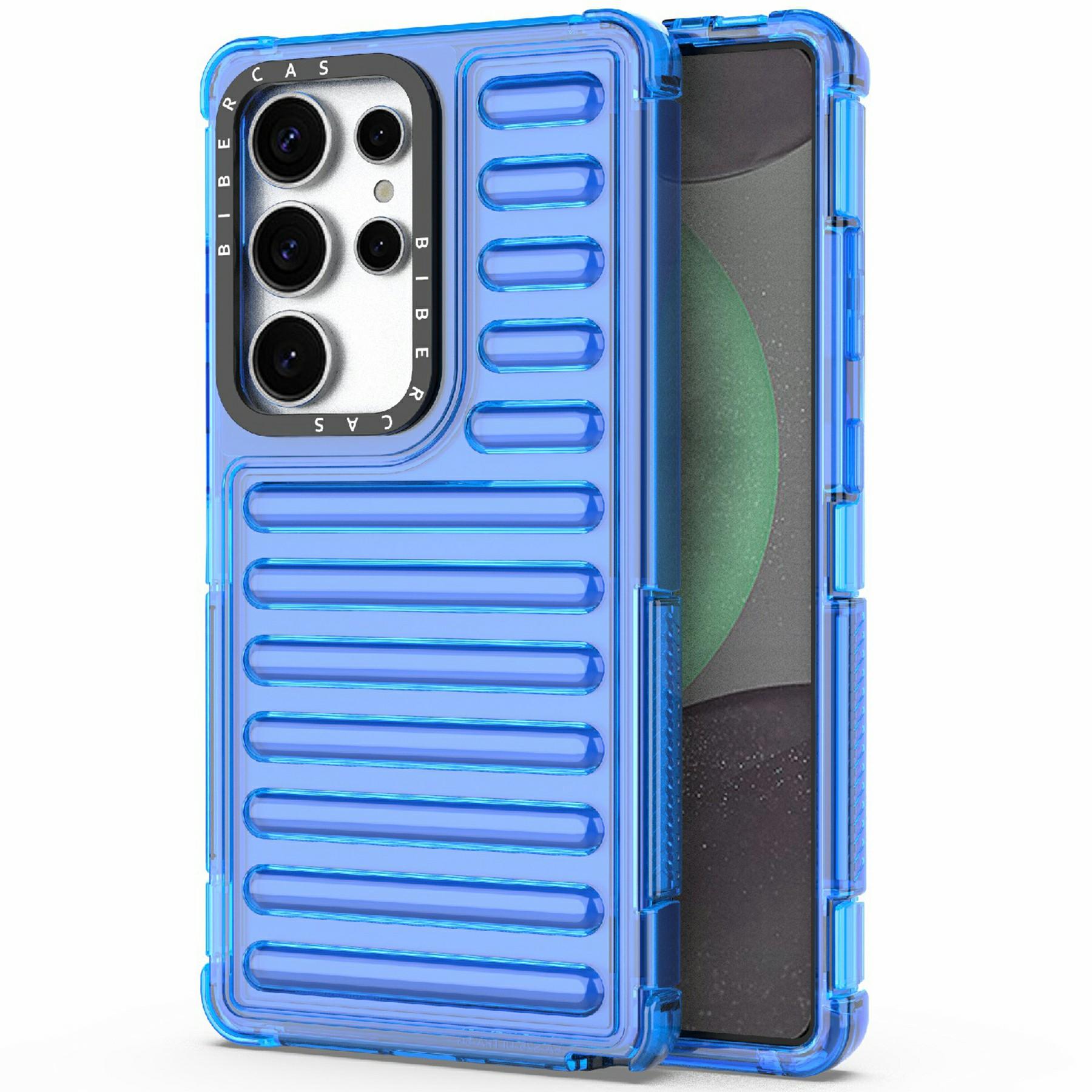 

For Samsung Galaxy S25 Ultra Case Stripe Design Anti-Slip Detachable TPU+PC Phone Cover Blue