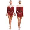 Stage Dance Bodysuit for Women - Latin Style with Tassels, Shiny Rhinestones & Sheer Mesh Long Sleeve Design