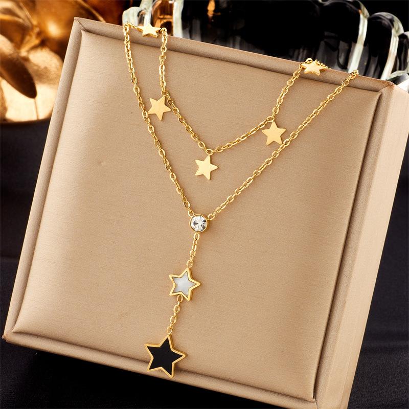 Vintage Layered Staking Exquisite-Butterflies Flower Pendant Necklace Heart Titanium Steel Couples Pendant Necklace