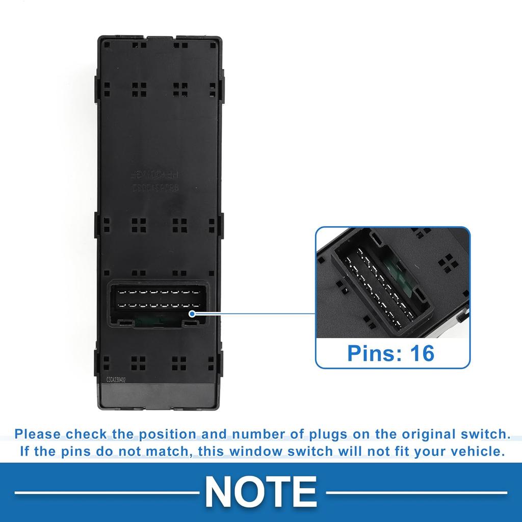 Power Window Switch No.935703X032RAS Front Left Driver Side Window Control Switch for Hyundai Elantra 2012-2015 Black Gray