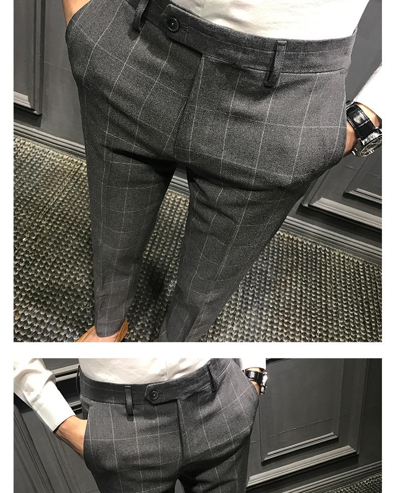 Men's Slim Fit Spring Plaid Trousers - Korean & British Style Nine-Point Pants